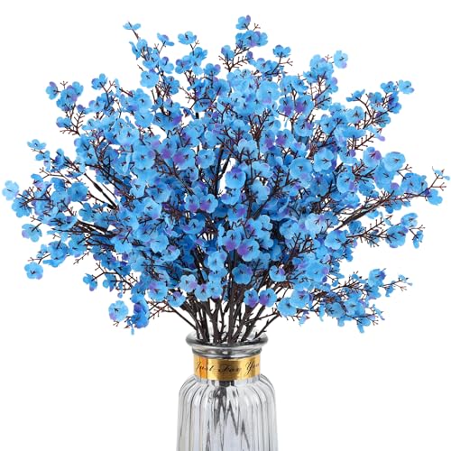 8Pcs Artificial Flowers Fake Babys Breath Bouquet,Blue Fake Flowers Plants Decor Silk Flower Bulk for Vase Spring Home Wedding Indoor Outdoor Table Party Decorations - color: Blue, size: 8 Bundles