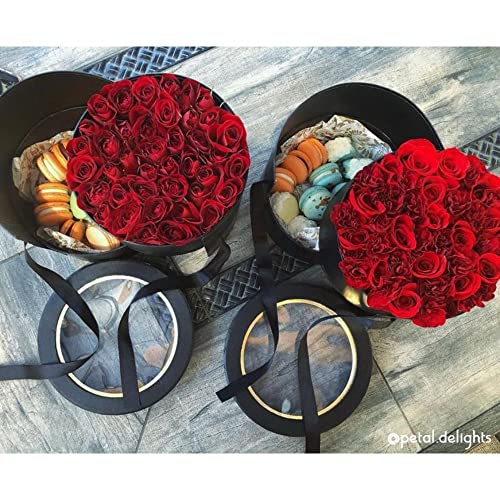 UNIKPACKAGING Premium Quality Round Flower Box 2 TIER Gift Boxes with Lid Size 7.8 dia x 7 inch (Black) - color: Black