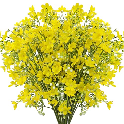 10 PCS Silk Flowers with Long Stems Artificial Flower for Tall Vase Outdoors Fake Babys Breath Bouquet Faux Floral Wedding Party Decoration Home Indoor Table Centerpiece Decor (Yellow) - color: Yellow