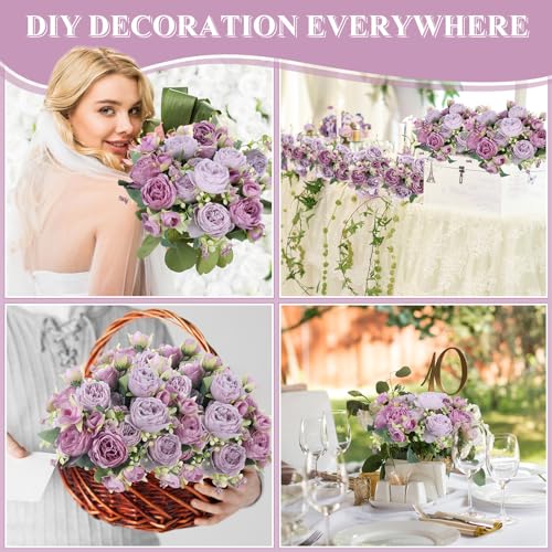 8 Bundles Artificial Peonies Flowers Boho Faux Flowers Arrangements Artificial Centerpiece Spring Bouquet Floral Wedding Decoration for Vase(Purple) - color: Purple Series
