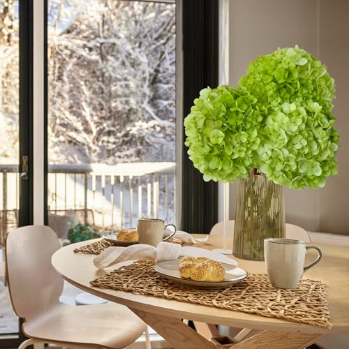 ZYTUYO 3PCS Green Hydrangea Artificial Flowers 25.6" Large Fake Hydrangeas Flowers with Stems Faux Silk Bouquet for Indoor Home Decor Table Wedding Party Floral Outdoor Centerpieces - color: Green