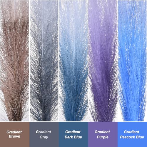 PATIKIL 17 Inch Faux Pampas Grass, 6 Pcs Boho Decor for Home Decoration Artificial Tall Fluffy Stems for Wedding Flower Party Vase Arrangement Centerpieces, Gradient Gray - color: Grey