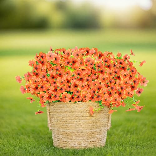 Artificial Flowers for Outdoors, 12 Bundles Faux Mums for Fall Planters,Uv Resistant Artificial Fake Mums Plants, Realistic Fall Decor for Porch, Patio, Yard (Orange) - color: Orange