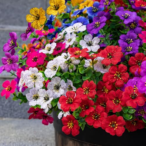 Lnoicy 20 Bundles Artificial Fake Flowers for Outdoor Faux Eucalyptus Flowers for Home Decoration,Fake Plants UV Resistant for Porch/Garden（9 Color） - color: 9 Mix Color