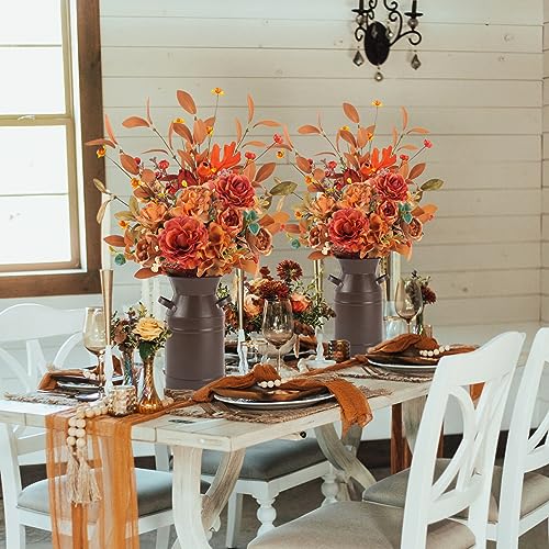 Krissing Artificial Fall Flowers with Metal Pot Faux Autumn Hydrangea Silk Flowers Bouquets with Fall Floral Stems Fall Flowers Arrangements for Table Centerpieces Vase Mantle Home Fall Decor - color: Fall