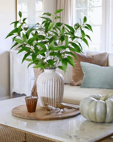 Briful Artificial Eucalyptus Stems with Seeds Real Touch Fake Branches for Vase 3 Packs Faux Greenery Stems for Home Decor Indoor Farmhouse Wedding Centrepieces, Green - color: Green