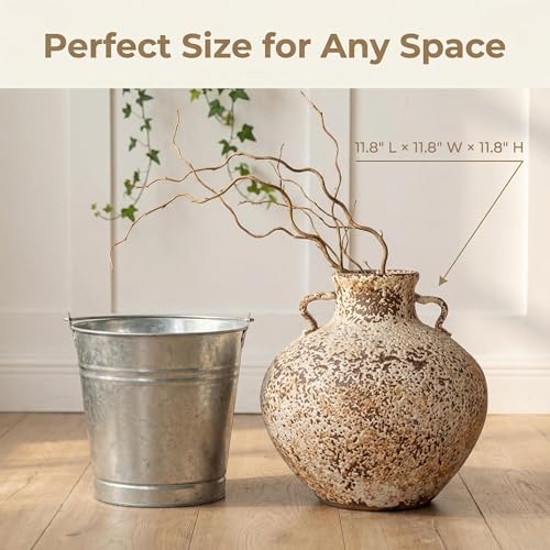 Ceramic Rustic Farmhouse Vase,Extra Large Terra Cotta Vase, Huge Pottery Decorative Flower Vases for Living Room Entryway Table Centerpiece Decor(11.8'' X 11.8'' x 11.8'') - color: Bordeaux Bottle