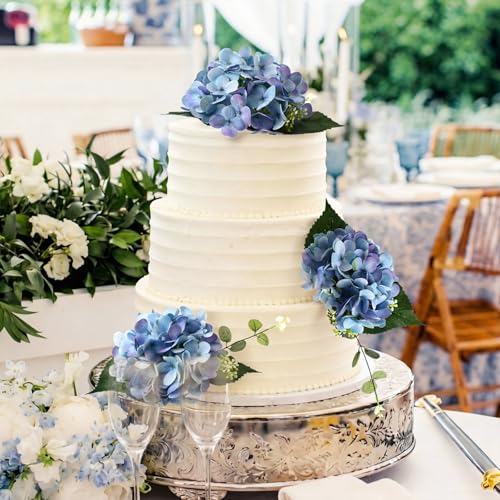 Norme 3 Pcs 7.87 Inches Pre-Made Blue Hydrangea Cake Toppers, Faux Flowers Decor for Wedding Cakes, Birthday, Baby Shower & Baptism Party Decorations, Floral Theme Cake Decor - style: Hydrangea