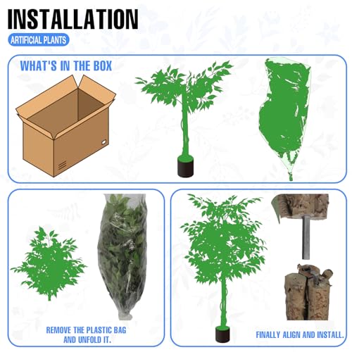 E&K 6FT Artificial Ficus Tree with Plastic Nursery Pot, Silk Faux Ficus Tree Artificial Plant for Home Office Garden Indoor Outdoor Decor (1 Pack) - color: Ficus Tree, size: 6ft
