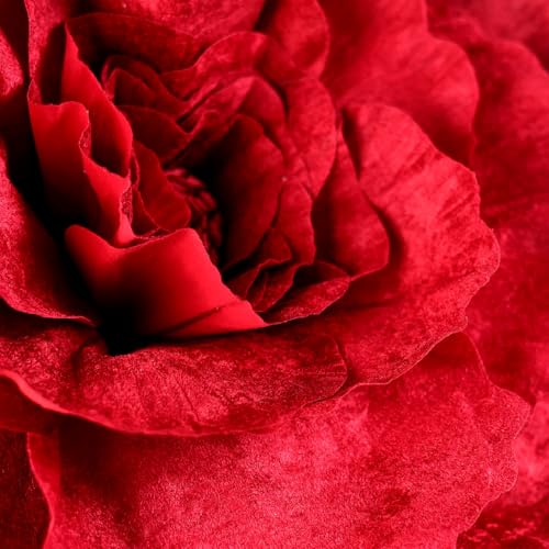 Set of 3 - Giant Red Velvet Rose Large Handcrafted Artificial Flower Props for Wedding, Home, Party, Event, Backdrop Decoration for Anniversary Birthday Valentine's Day (Red - Rose Heads Only)