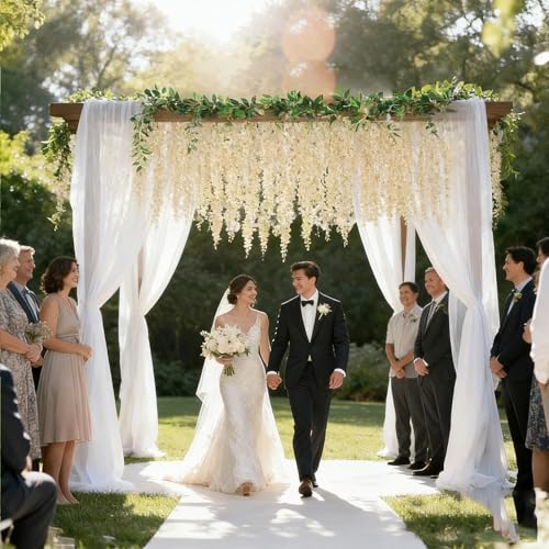 HUAHUA Artificial Wisteria Flowers, White Dense Artificial Fake Wisteria Vine Ratta Hanging Garland Silk Flowers String for Home Party Wedding Decor (24pcs Champagne) - color: 24pcs Champagne