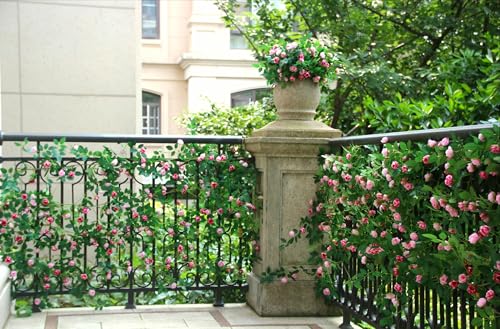 2PCS x 6FT Bendable Rose Vine Hanging Flower Garland Wildflower Floral Garland for Wall Decor Trellis Fence Home Room Decoration (Pink, 2pcs) - color: Pink, size: 2pcs