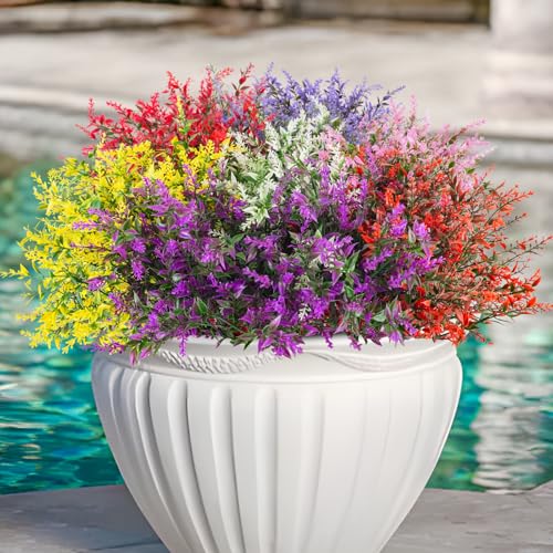 42 Bundles Artificial Plant Outdoor UV Resistant Faux Plants No Fade Fake Plastic Flowers for Outside Home Garden Porch Patio Window Box Hanging Planters Summer Decor - color: Mix Colors, size: 42 Pcs