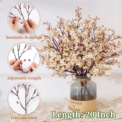 Yastouay 5 Pcs Fake Flowers Artificial Flowers, Real Touch Silk Flowers Faux Flowers for Decorations, Champagne Babys Breath Artificial Flowers Bulk for Spring Decor Floral Arrangement - color: Champagne, size: 5 Pcs