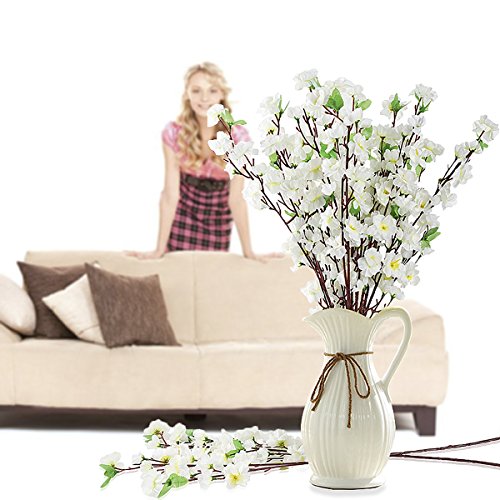 10PCS Artificial Cherry Blossom Branches Silk Spring Peach Blossom Fake Flowers Arrangements for Home Wedding Decoration (White) - color: White