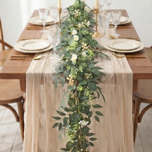 6 Ft 2 Packs Artificial Greenery Eucalyptus Garlands Faux Silver Dollar Eucalyptus Leaves Vines Spring/Summer Garland for Outdoor Wedding Arch Indoor Table Runner Fireplace Mantle Decoration