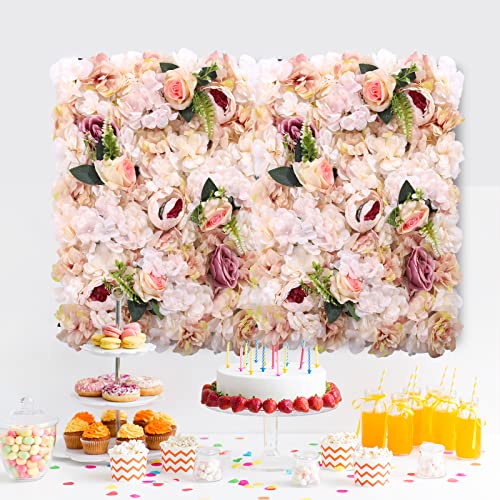 Flower Wall Panels Set, 6 Pcs Fake Rose Peony Flower Leaves Wall Mat - 24" X 16" (Pink, Yellow) - color: 6 Pcs Pink, Yellow