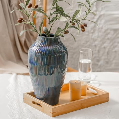 Blue Ceramic Vase for Home Decor,11.6 Inch Flower Vase，Decorative Vases for Pampas Grass，Modern Art Texture Vases for Home Entryway Living Room Dining Table Farmhouse Office Decor-Blue - color: Blue-11.6inch