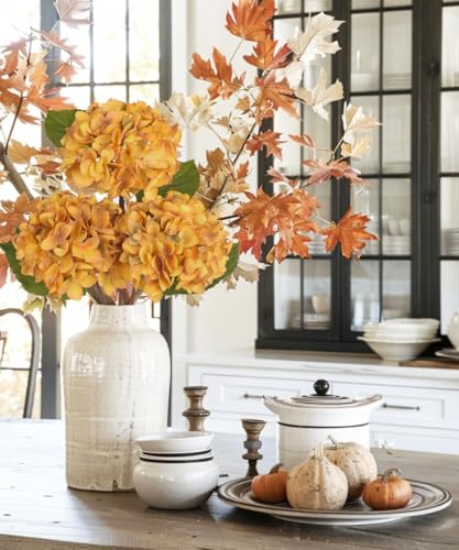 Hollyone 3Pcs Yellow Hydrangea Artificial Flowers Faux Dried Touch Hydrangeas Silk Flowers with Stems Fake Fall Florals Flower for Home Wedding Table Centerpiece Vase Arrangements Fall Decorations - color: Yellow - Dried Hydrangea