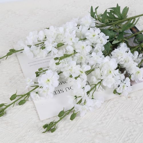 White Delphinium Artificial Flowers 5 PCS, 38.5" Tall Flowers for Floor Vase White Delphinium Realistic Artificial Snapdragon for Wedding Centerpiece for Table Home Decor Indoor - color: White