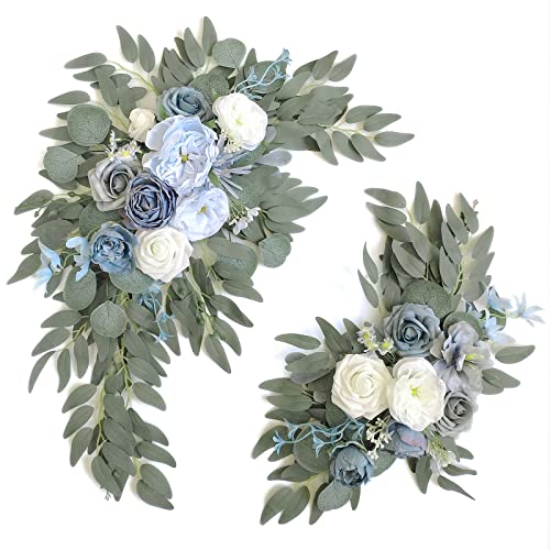Faux Flower Swag Set of 2 for Wedding Welcome Signs Floral Swag Wedding Reception Ceremony Signs Decor (Blue) - color: Blue