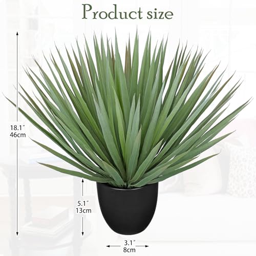 Briful Artificial Agave Plant – 18.1" Tall Faux Agave Plants in Black Pot, Realistic Fake Tropical Plants for Indoor and Outdoor Decor, Artificial Plants for Home, Office, Patio, Garden Decoration - color: Green