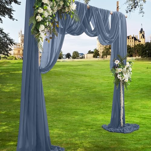 VACVELT Wedding Arch Draping Fabric Dusty Blue Chiffon, 1 Panel Sheer Drapes 30 Inch x 20ft Chiffon Backdrop Curtain Decor, Outdoor Sheer Drapery for Ceremony Party Ceiling - color: Dusty Blue, size: 1 Panel