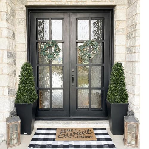 3ft Artificial Boxwood Topiary Trees (Set of 2) - UV Resistant Faux Plants Outdoor, Realistic 36" Fake Cone Bushes and Shrubs for Front Porch, Planter, Patio - Low Maintenance & Evergreen - color: Boxwood Dark Green, size: 36in