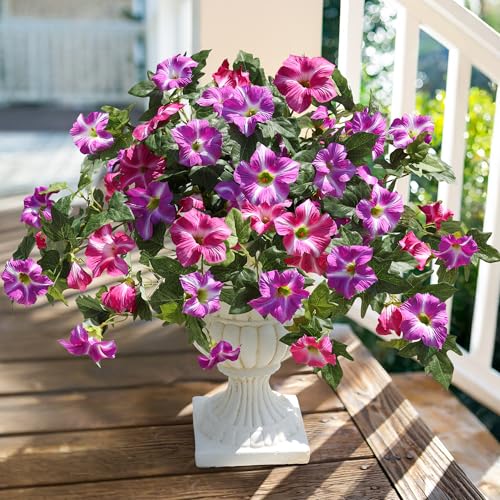 HyeFlora Artificial Flowers for Outdoors 2PCS Faux Petunias Silk Fake Flowers for Outside Planter UV Resistant Realistic Home Garden Porch Decor (Fuchsia) - color: Fuchsia