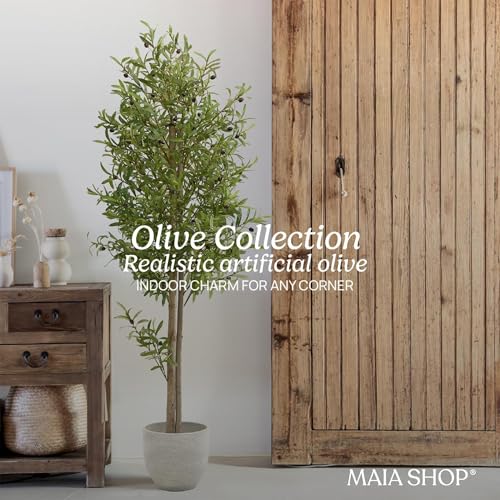 Maia Shop 71in Artificial Olive Tree Plant for House, Apartment or Office – Realistic Fake Indoor Plants for Living Room, Kitchen, Bedroom, Entryway or Bathroom – Faux Greenery for Home Décor - color: Olive, size: 6ft