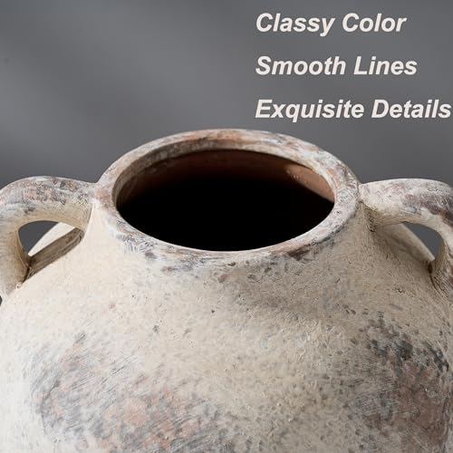 PORCER Antique Ceramic Vase, 5.8 Inch Terracotta Vase with Handles, Decorative Rustic Vase for Home Decor, Farmhouse, Living Room, Table, Bedroom, Entrance, Office - Gray - color: Gray-5.8''