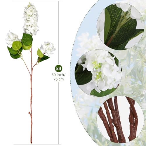 4PCS 30inch Lilac Artificial Flowers White Fake Delphinium Long Stem Silk Real Touch Flower Faux Lilac Floral Arrangement for Tall Vase Table Centerpieces Wedding Garden Home Decoration(White) - color: 30inch White
