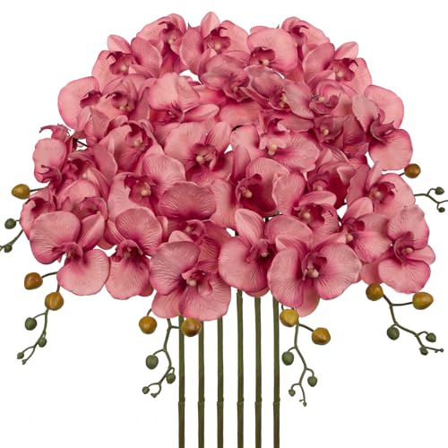 DILATATA 6PCS 32" Artificial Orchid Stems Pink Butterfly Orchid Faux Phalaenopsis Flowers for Home Wedding Centerpieces Office Table Decorations Real Touch Silk Orchids for DIY Floral Arrangements - color: L-purple