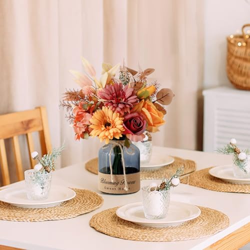 Leftover Fake Fall Flowers in Vase,Artificial Flowers with Vase,Centerpiece Table Decorations,Fall Centerpieces for Tables,Fall Kitchen Decor,Fall Flower Arrangements,Home Decor Living Room - color: Orange