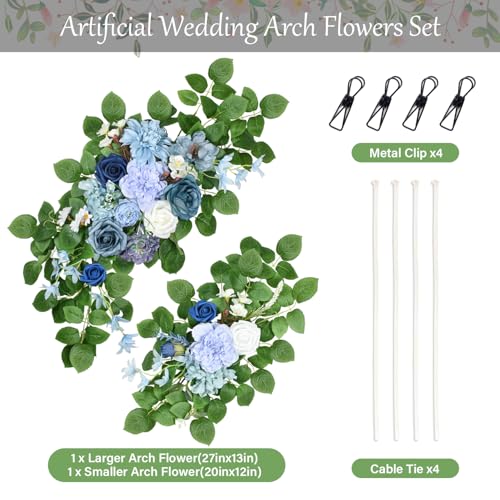 Artificial Wedding Arch Flowers, Blue Arch Flower for Wedding Reception Ceremony, Faux Flowers for Reception Welcome Sign, Bridal Shower Decoration, Photo Backdrop Decor, Wedding Decor (Blue) - color: Blue
