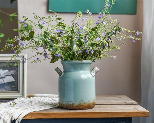Quoowiit Ceramic Rustic Farmhouse Vase, Distressed Decorative Flower Vases for Home Decor, Ideal Shelf Decor, Green Boho Vase for Living Room Bedroom Kitchen Office Centerpiece Table Decorations - color: 6 Inch-green
