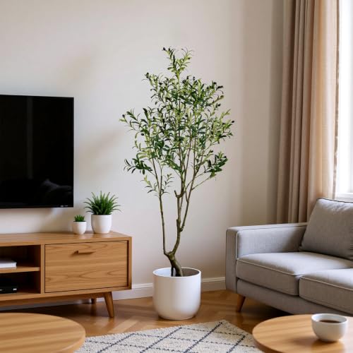 Olive Trees Artificial Indoor 5.5ft(66in) Tall,Artificial Plants with Natural Wood Trunk and Lifelike Fruits,Modern Artificial Plant,Fake Greenery Tree,Housewarming Gifts - color: Olive Tree(1), size: 7ft