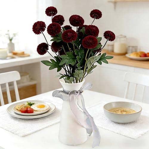5PCS Burgundy Artificial Flowers Dandelion Ball Floral Stems, 5 Head Real Touch Faux Flowers for Vase Filler Spring Home Decor Easter Decorations Farmhouse Centerpiece Wedding Arrangements - color: 5pcs Burgundy