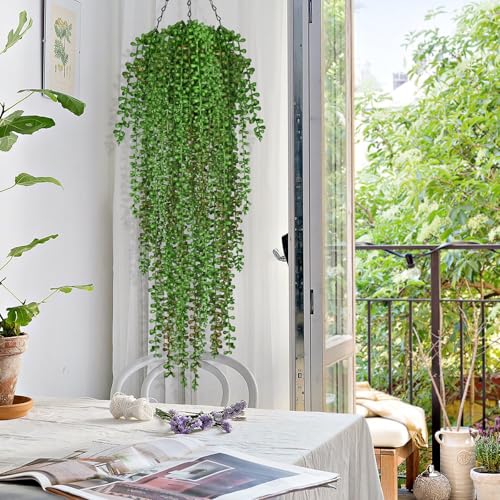 Waipfaru 4Pcs Artificial Hanging Plants, Fake Vines Fake Hanging Plants for Outdoors UV Resistant Ivy Artificial Plants Outdoor Faux Plants Indoor Bedroom Living Room Boho Wall Porch Shelf Decor - color: Tears of a Lover, size: 4Pcs Plants
