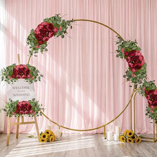 Suncalla 2 Pcs Floral Wedding Arch 30 Inch Rustic Artificial Flowers Swag Garland with Peonies Eucalyptus Leaves for Wedding Arrangement Table Centerpiece Ceremony Backdrop Party Decor (Red) - color: Red
