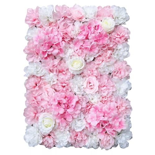 Flower Wall Panel Floral Backdrop, 6 Pcs Flower Wall Decor, 24" X 16" Silk Rose Wall, Artificial Flower Wall Backdrop Faux Flower Panel for Wedding, Party, Home (White Dahlia + Sweet Pink) - color: White Dahlia + Sweet Pink