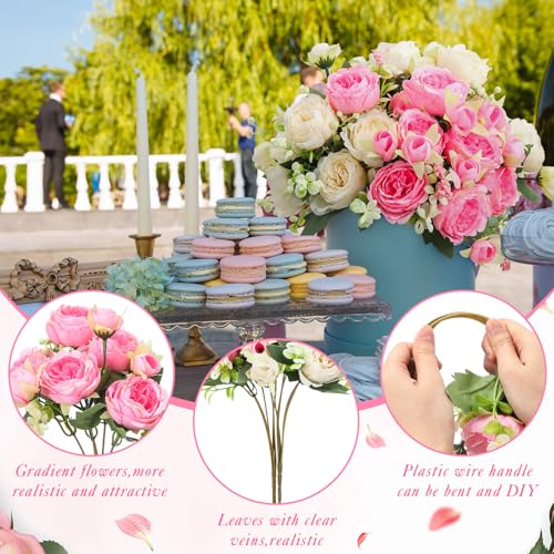 Geosar 8 Bundles Artificial Peonies Flowers Fake Silk Peony Bouquet Faux Peonies Flowers Bulk for Decoration Vase Floral Arrangements Wedding Party Table (Pink,Champagne) - color: Pink, Champagne