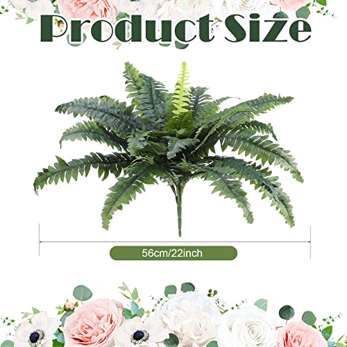 Jutom 2 Pcs Artificial Ferns for Outdoors 22 Inch Large Faux Artificial Boston Fern Fake Bush Plants with 28 Branches Realistic Natural Shrubs Plant for House Office Garden Porch Decor