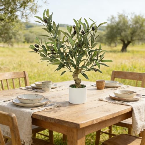 Fake Olive Tree with Pot Indoor, 21" Artificial Olive Tree Stems Potted Greenery Tabletop Faux Green Plants in Pot for Office Bedroom Bathroom Kitchen Living Room Home Decor - color: 21in