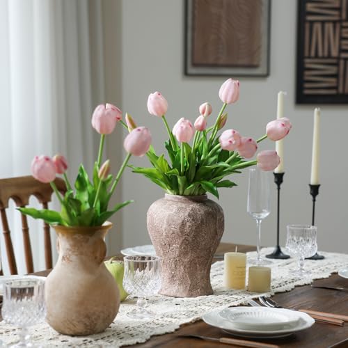 mizii 15Pcs Pink Tulips Artificial Flowers Latex Plastic Real Touch Fake Tulips Flowers Look Real Faux Tulip Flower Bouquet Decoration for Vase Room Table Centerpieces Home Decor (Light Pink) - color: Light Pink