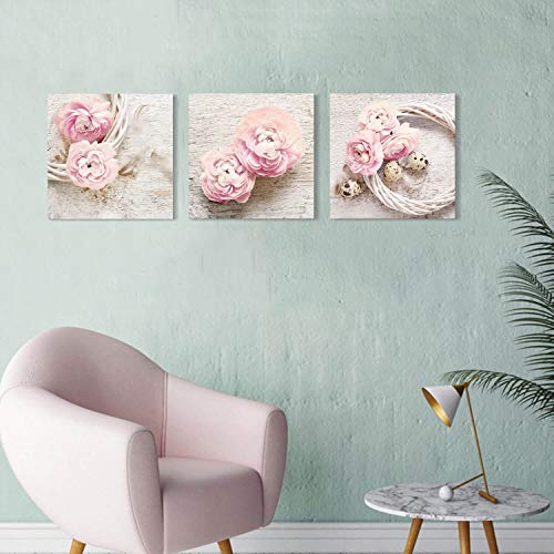 Hardy Gallery Floral Picture Canvas Wall Art: Innocence Pink Peony Flower Wreath Photographic Prints for Decor - color: Pink picture, size: 16'' x 16'' x 3 Panels