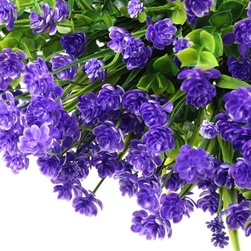 WILLBOND 12 Bundles Artificial Flowers Outdoor, UV Resistant Faux Artificial Plants Shrubs Plastic Flower Bulk for Hanging Planter Porch Window Home Spring Summer Decor(Purple) - color: Purple