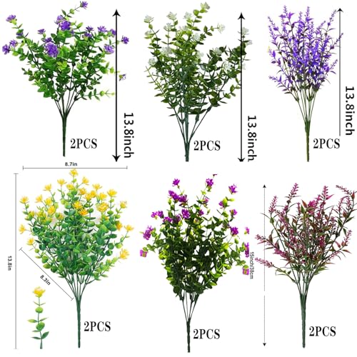 Toprooms Artificial Flowers for Outdoors, UV Resistant Fake Plants Flowers Greenery Shrubs Plants for Decoration Outside Plants Hanging Planter Home Garden Decor (Mix, 12 Pcs) - color: Mix