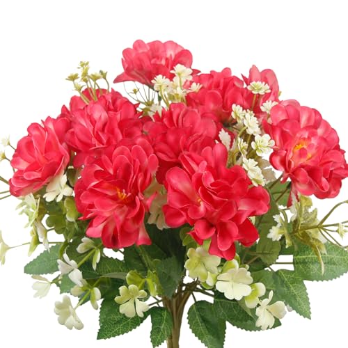 3 Pcs Artificial Flowers for Outdoors Red Faux Geraniums Bush UV Resistant Artificial Topiary for Potted Silk Flowers Outdoor for Planters Hanging Basket Window Front Porch Garden Patio Decor - color: Red