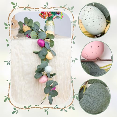 MAKHOT 2PCS 6.6Ft Easter Garland for Mantle Fireplace, Green Vines and Artificial Colored Eggs Garland Easter Decor for Home Indoor - color: Champagne-a